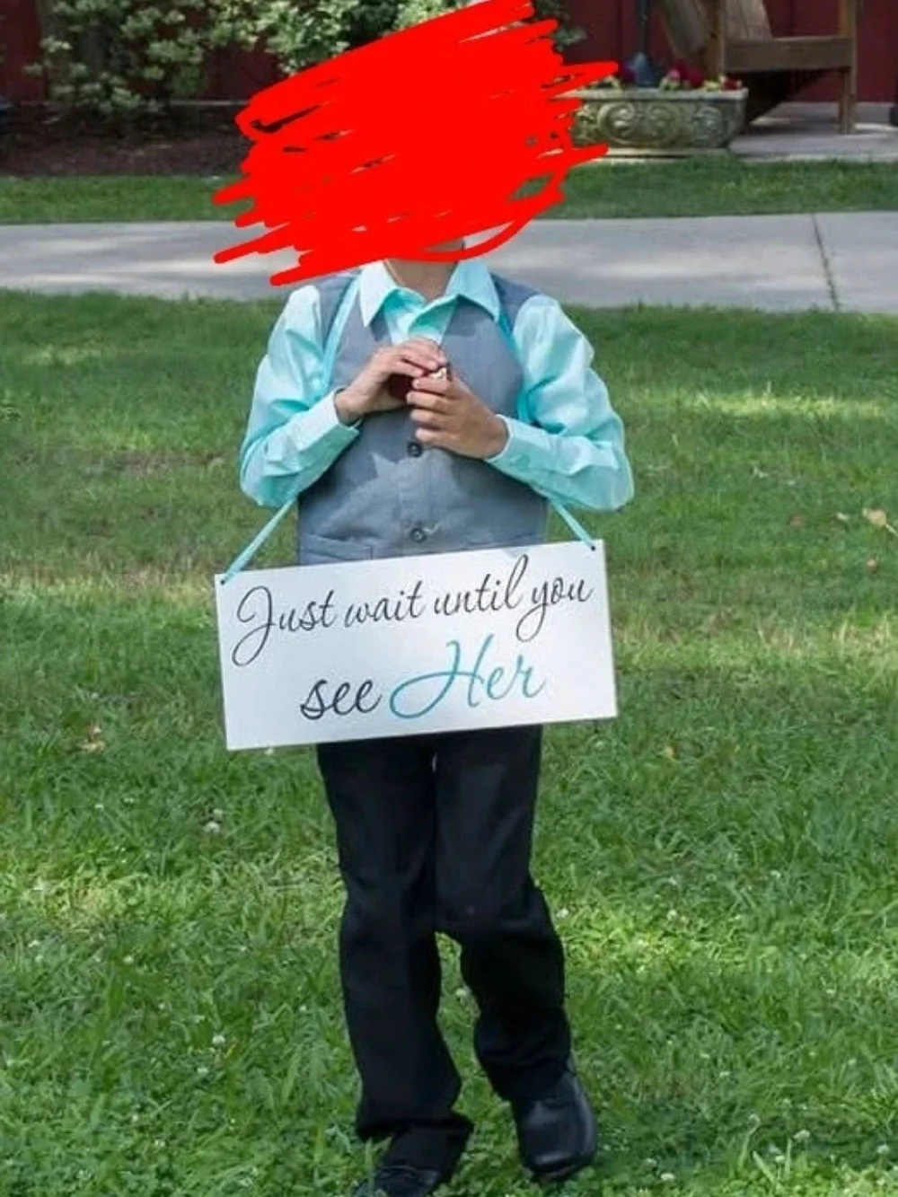 Just Wait Until You See Her Wedding Sign - White with Teal Accent